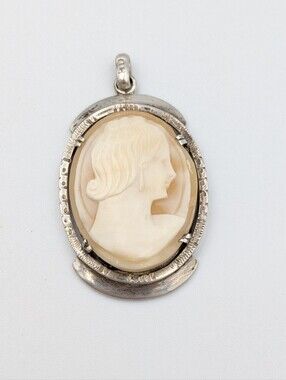 Vintage - Antique Art Deco 800 silver carved cameo pendant